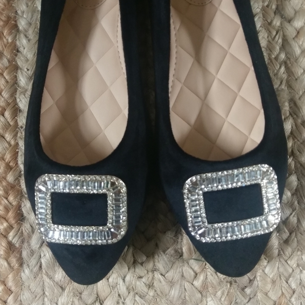 Black Velvet Jeweled Flat Holiday Shoes Size 7 NEW - Picture 3 of 4